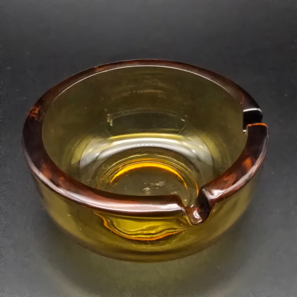 Vintage Amber Glass Round Ashtray Mid Century Modern Decor